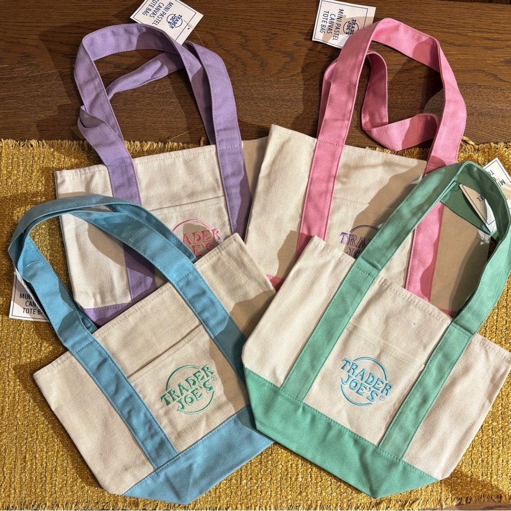 Canvas Mini Tote Bag - Pastel Blue, Pink, Lavender, Mint